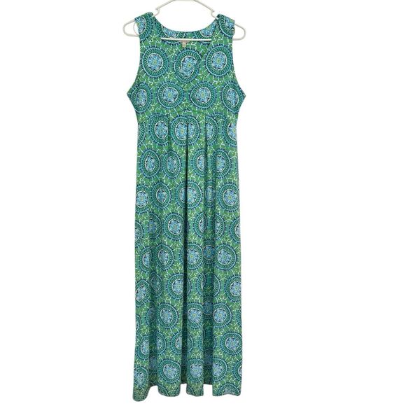 TALBOTS Women's MEDIUM P -Maxi Dress Green medallion Print Empire Waist Sundress - Picture 2 of 7